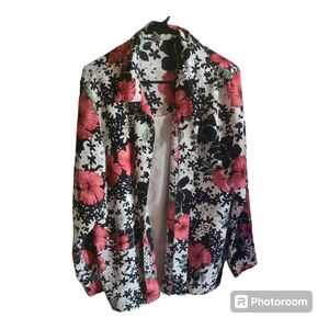 *lNotations 2 piece  Print Blouse Top w/ attached front solid shell, 1x Floral